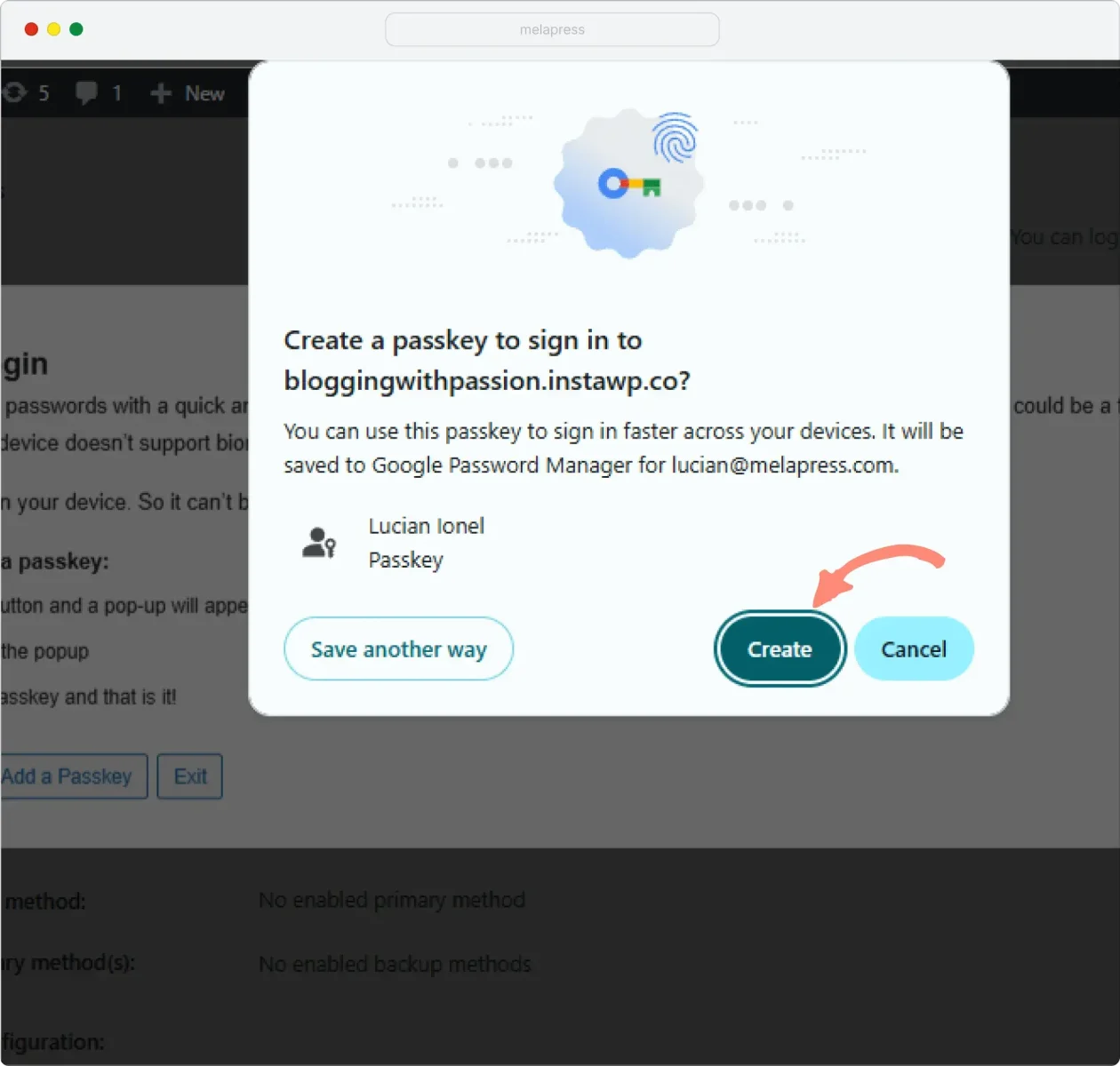 a screenshot of create button