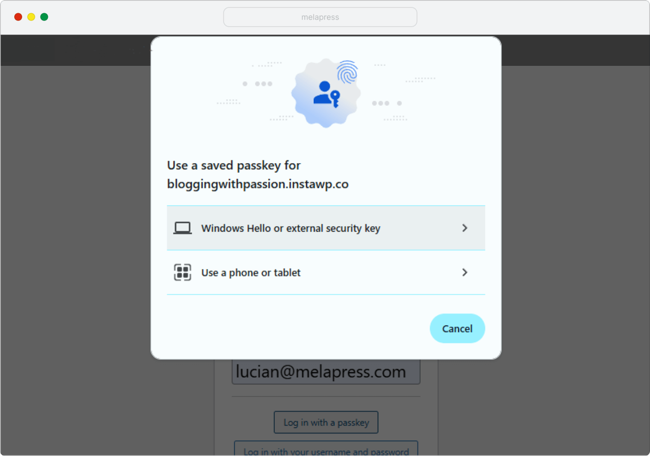 a screenshot of saved passkeys