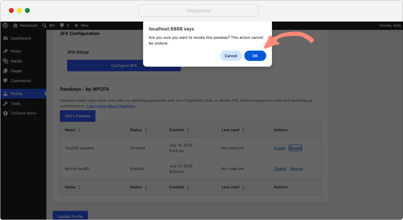 a screenshot of the confirm passkey revoke