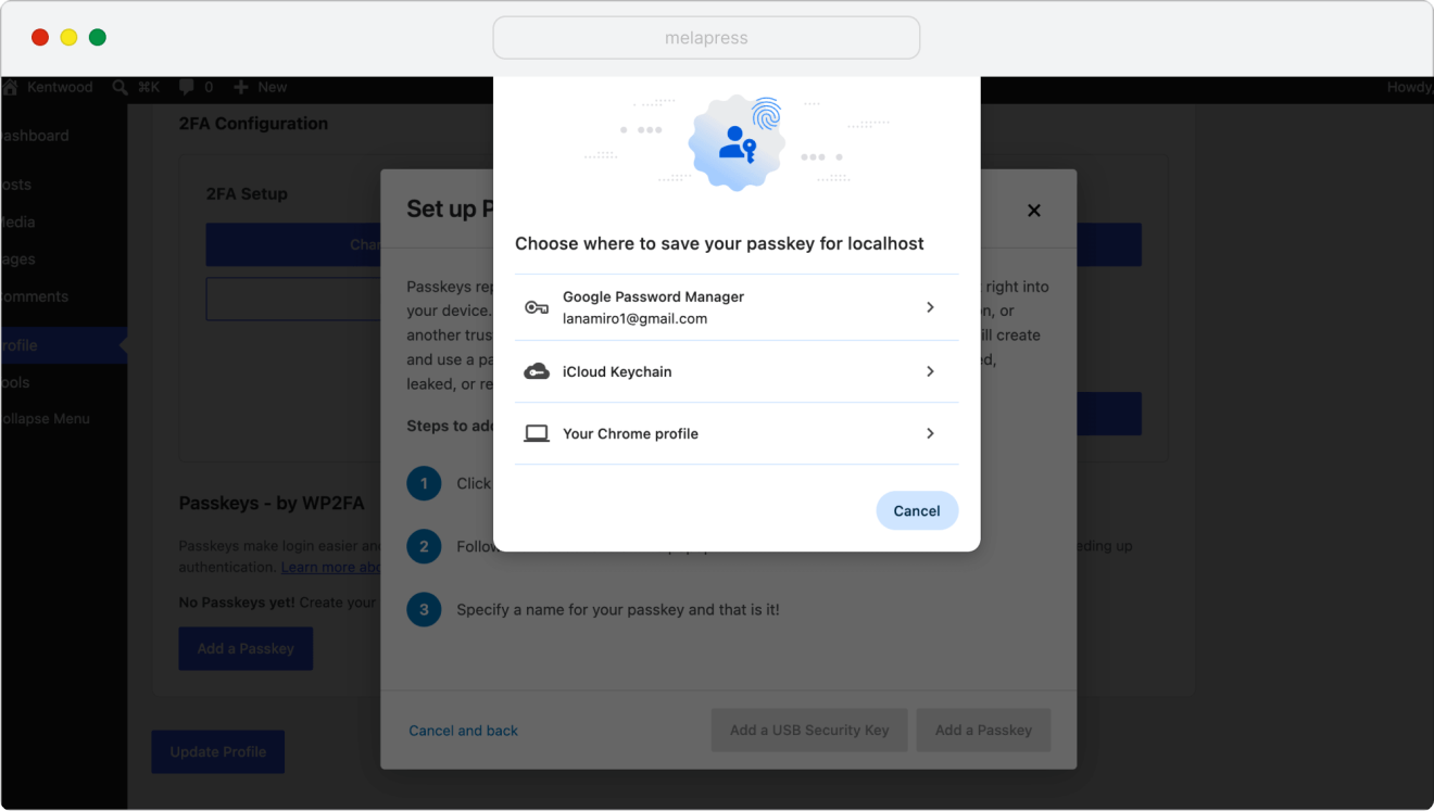 a screenshot of a prompt with available passkey methods on your device