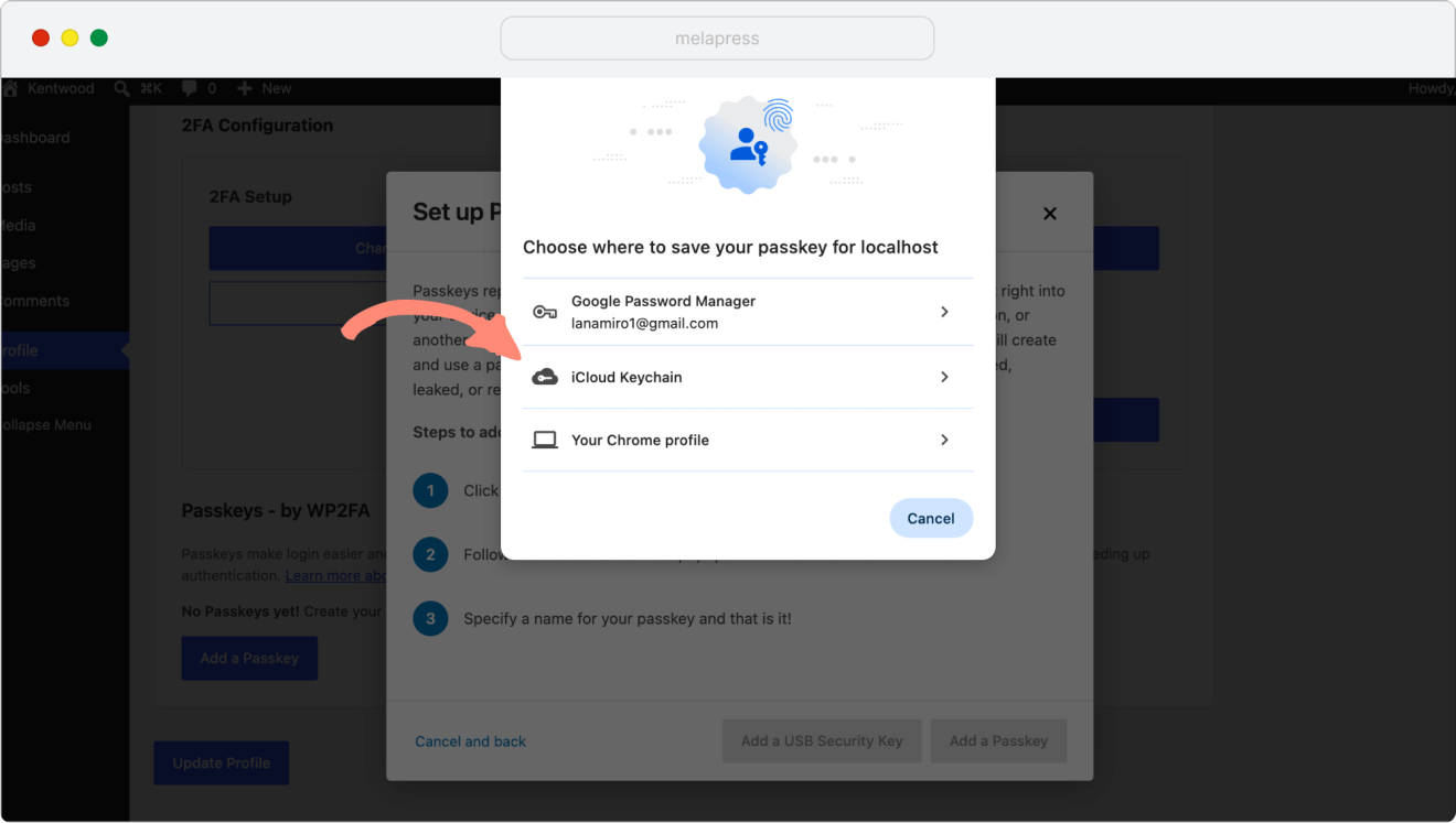 screenshot of choosing iCloud Keychain option as passkey