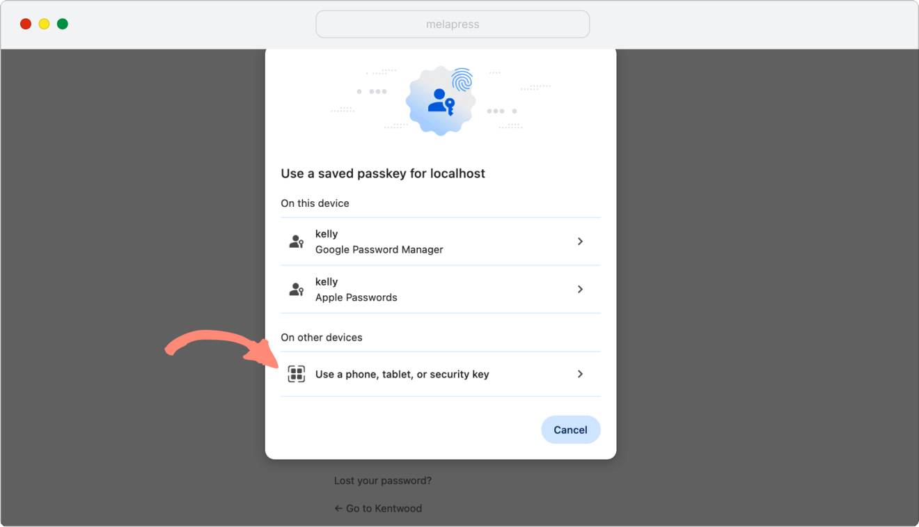 a screenshot of sign in using phone, tablet, or security key