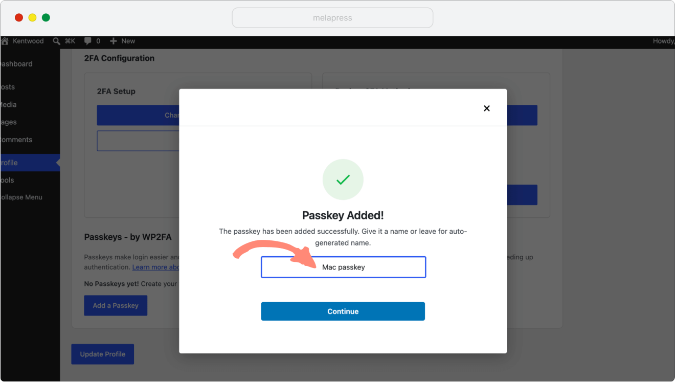 a screenshot of name your passkey window