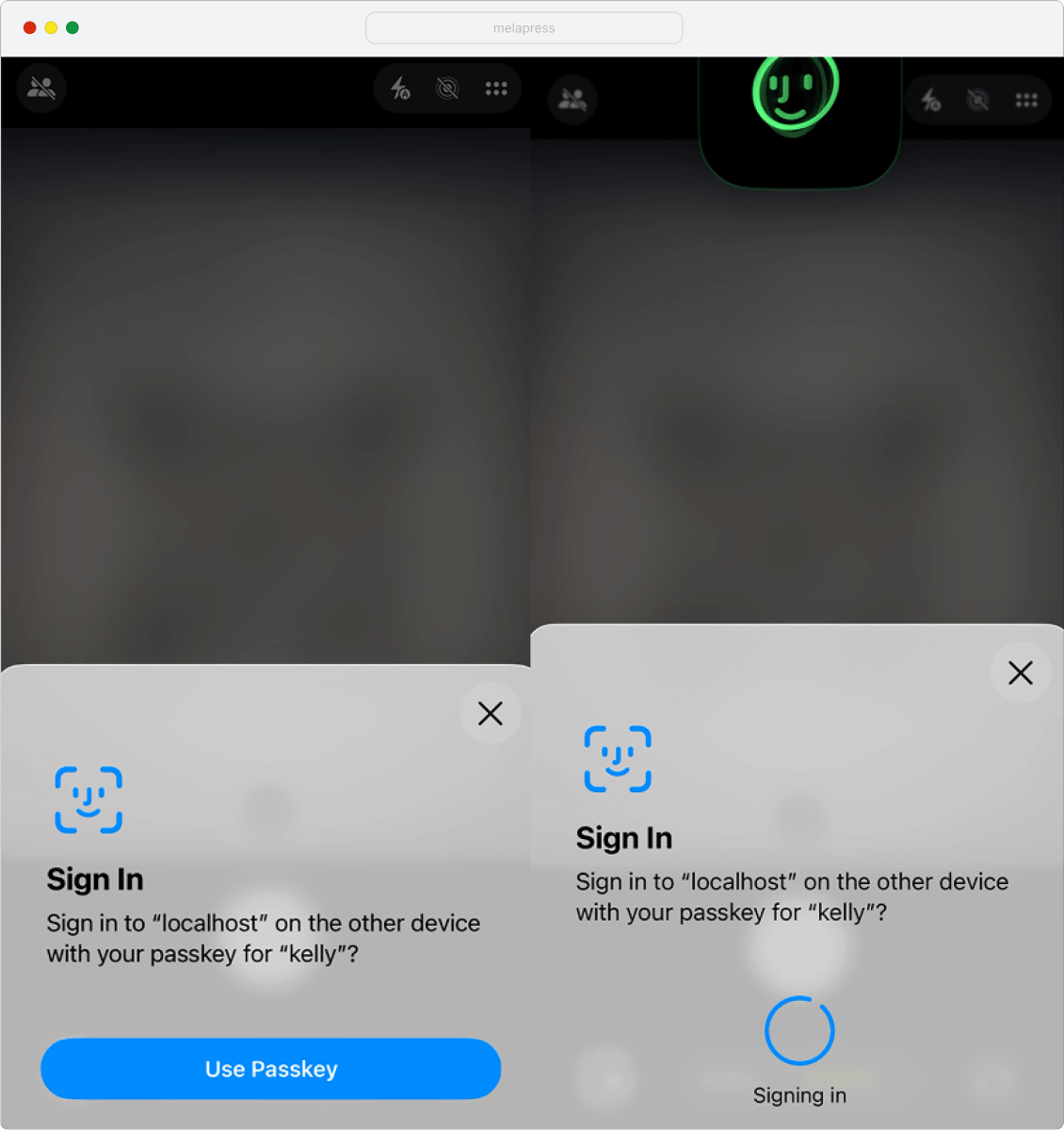 a screenshot of signing in using a face id