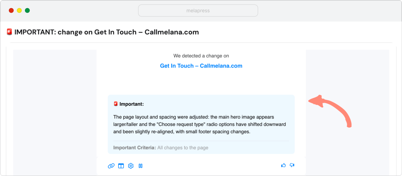 notification about visual changes on the website