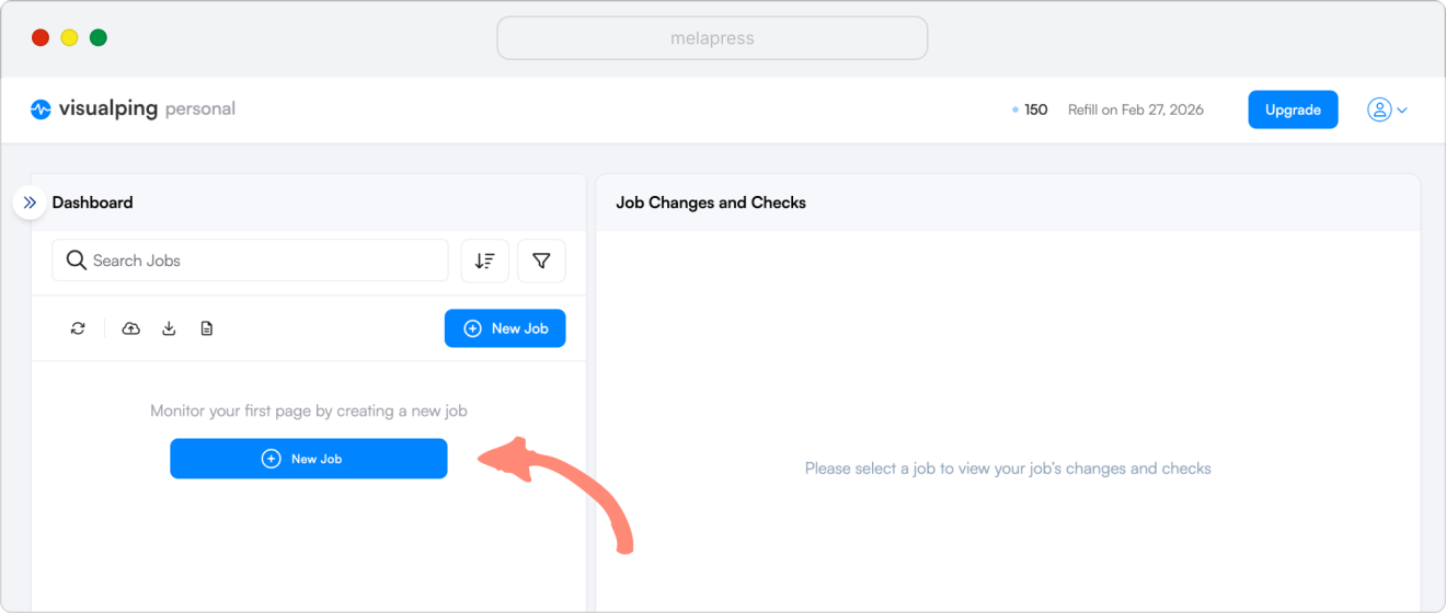 create new job in visualping monitoring tool
