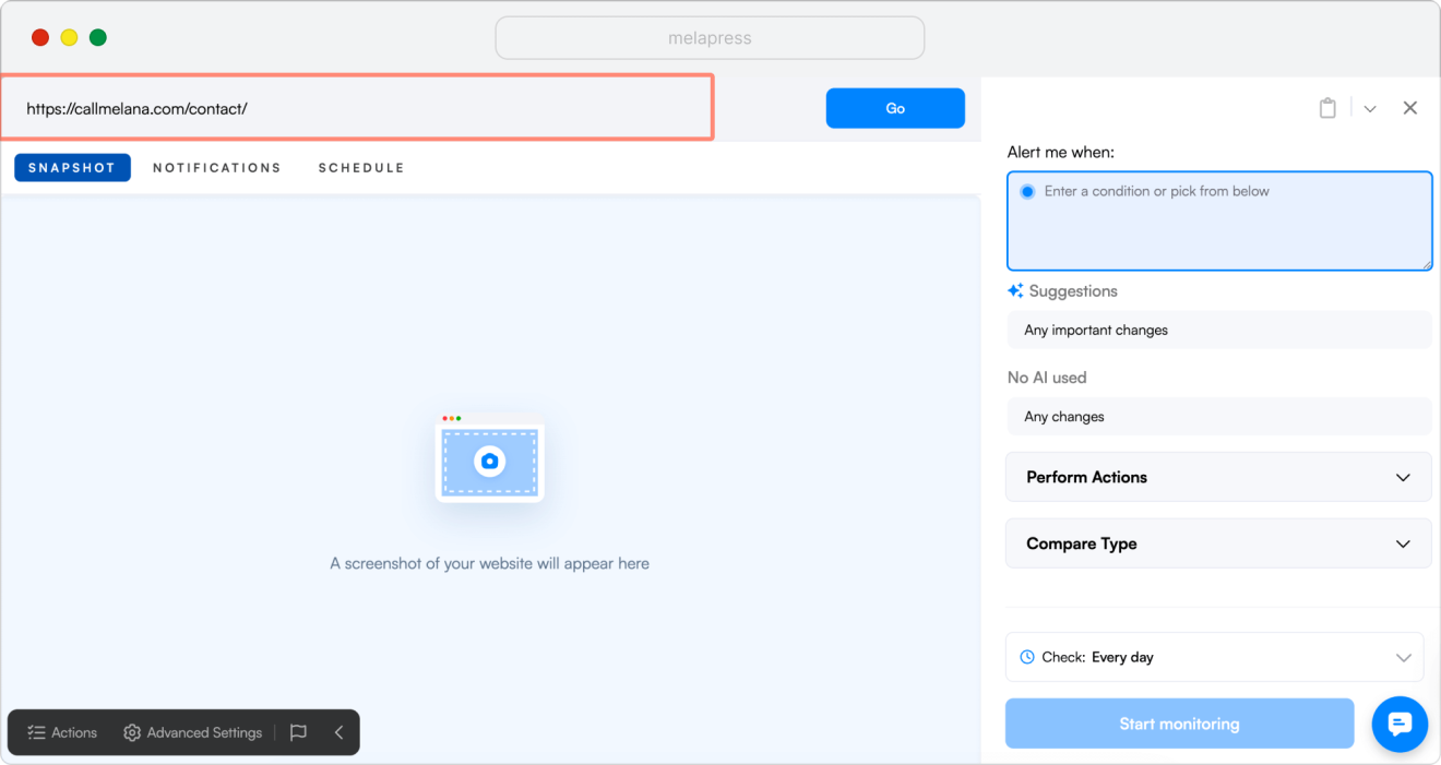 configure VisualPing settings in the dashboard