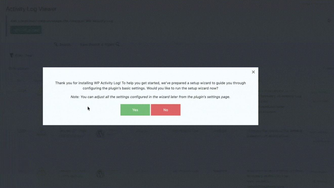 WP Activity Log wizard demonstration