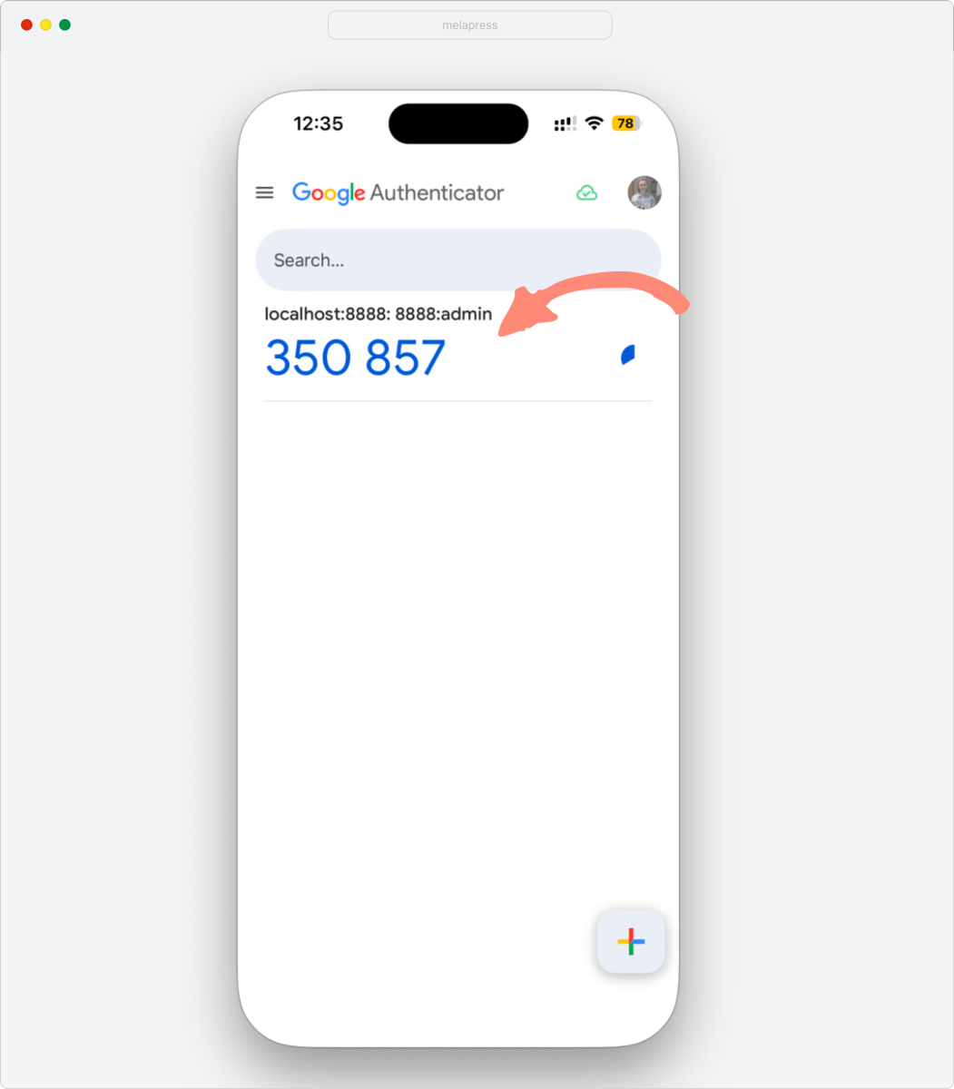 Example of 6-digit code in Google Authenticator application