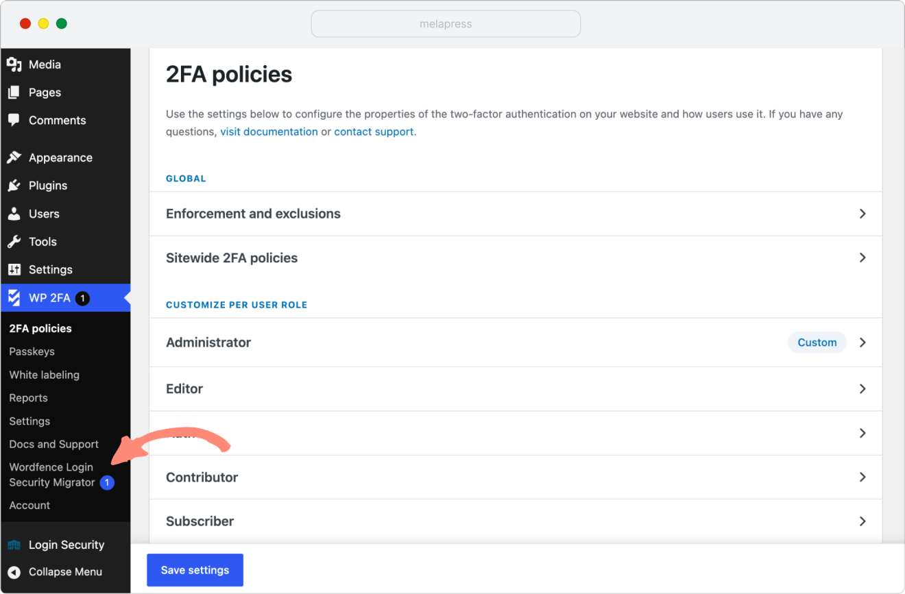 Wordfence Login Security migrator in WP 2FA plugin