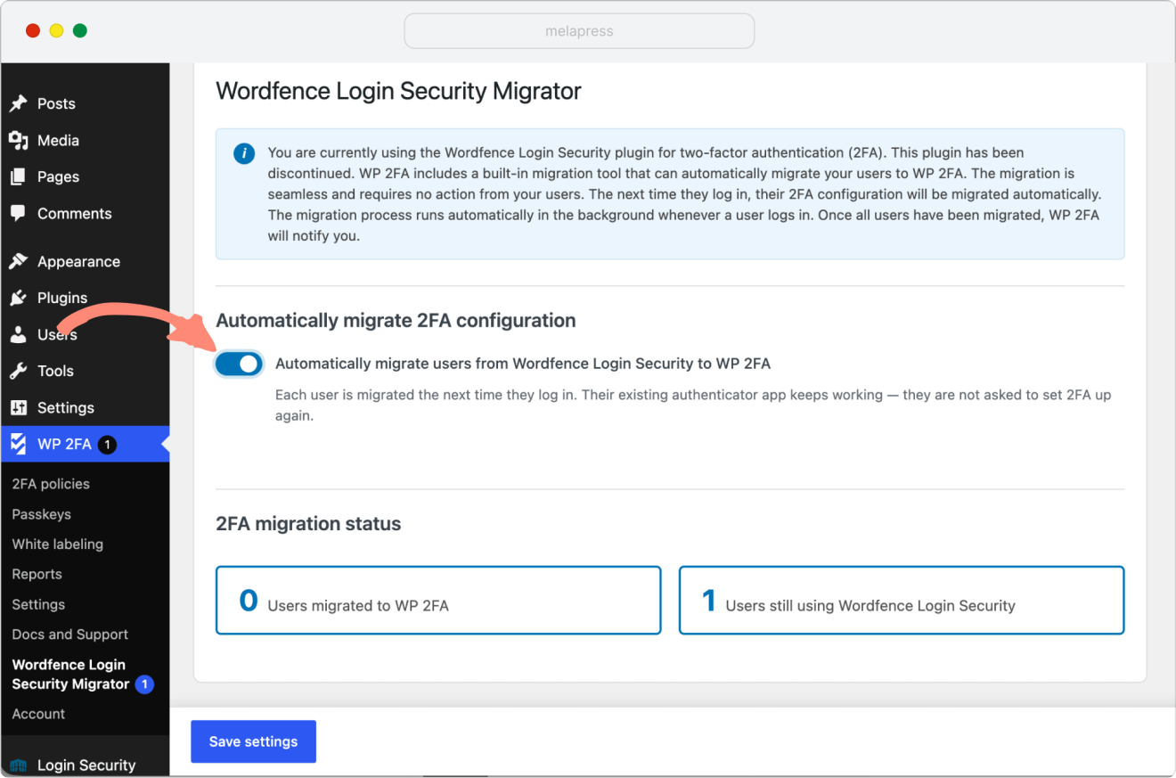 option to automatically migrate 2FA configuration from Wordfence Login Security to WP 2FA plugin