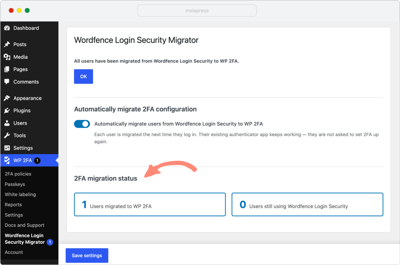 Worfence Login Security Migrator to WP 2FA status